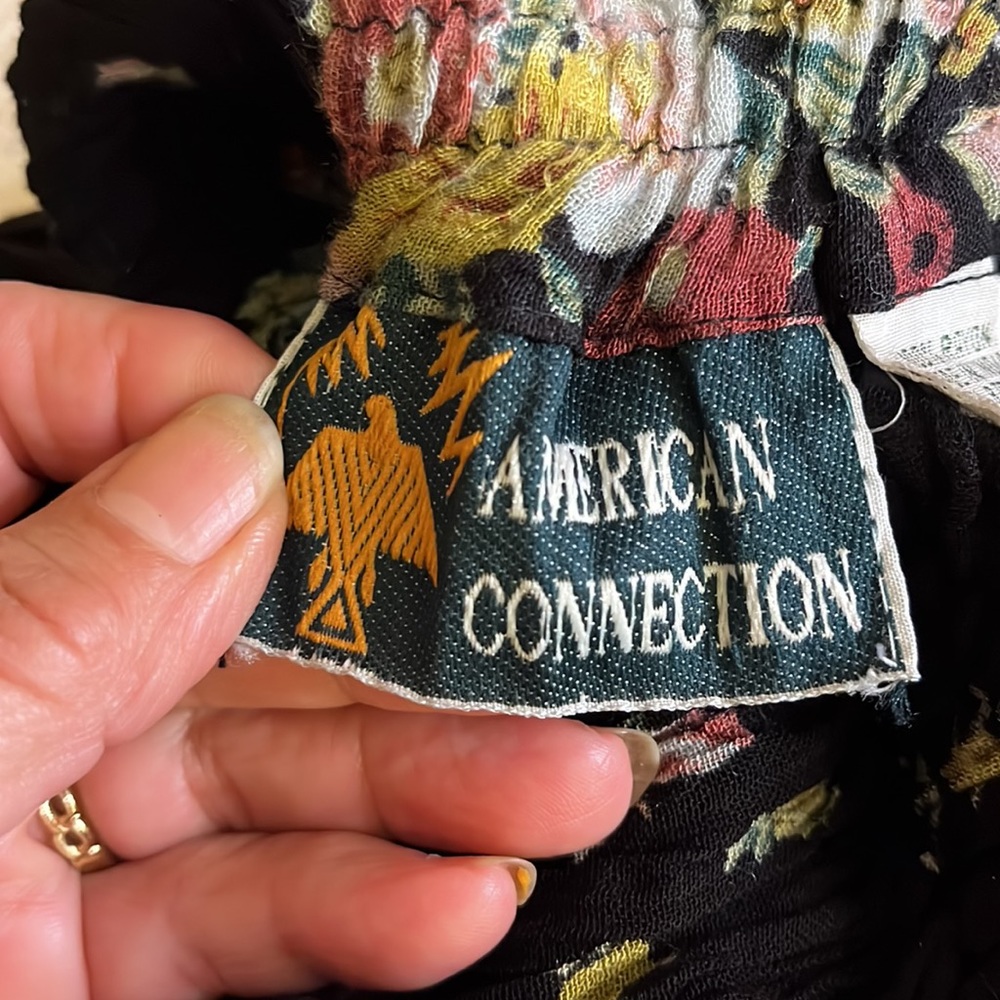 Black Floral Crinkled 100% Rayon 2 Piece Set -American Connection-made in‎ India - Picture 7 of 13